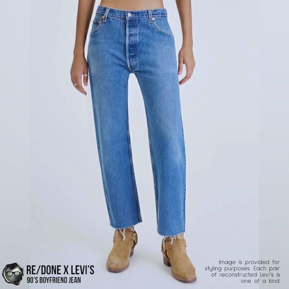 RE/DONE x LEVI’S 90’S BOYFRIEND JEAN IN INDIGO RECONSTRUCTED VINTAGE DENIM 26 - Picture 3 of 16